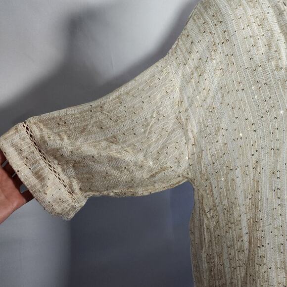 Soft Surroundings Glamour Topper SZ PL Cream Gold Sequin Lagenlook Coastal Beach - Picture 8 of 12